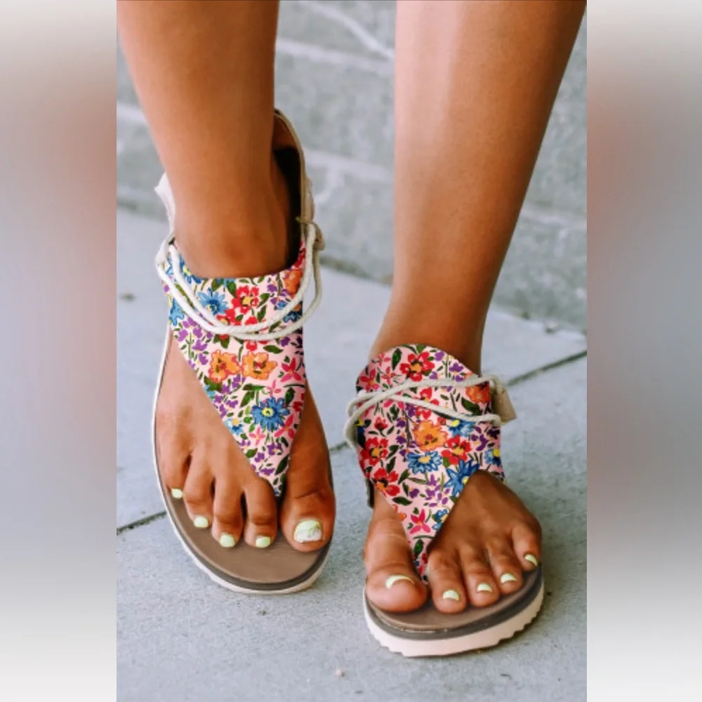 Colorful Floral Print Zip up Flip Flop Sandals - Picture 5 of 6